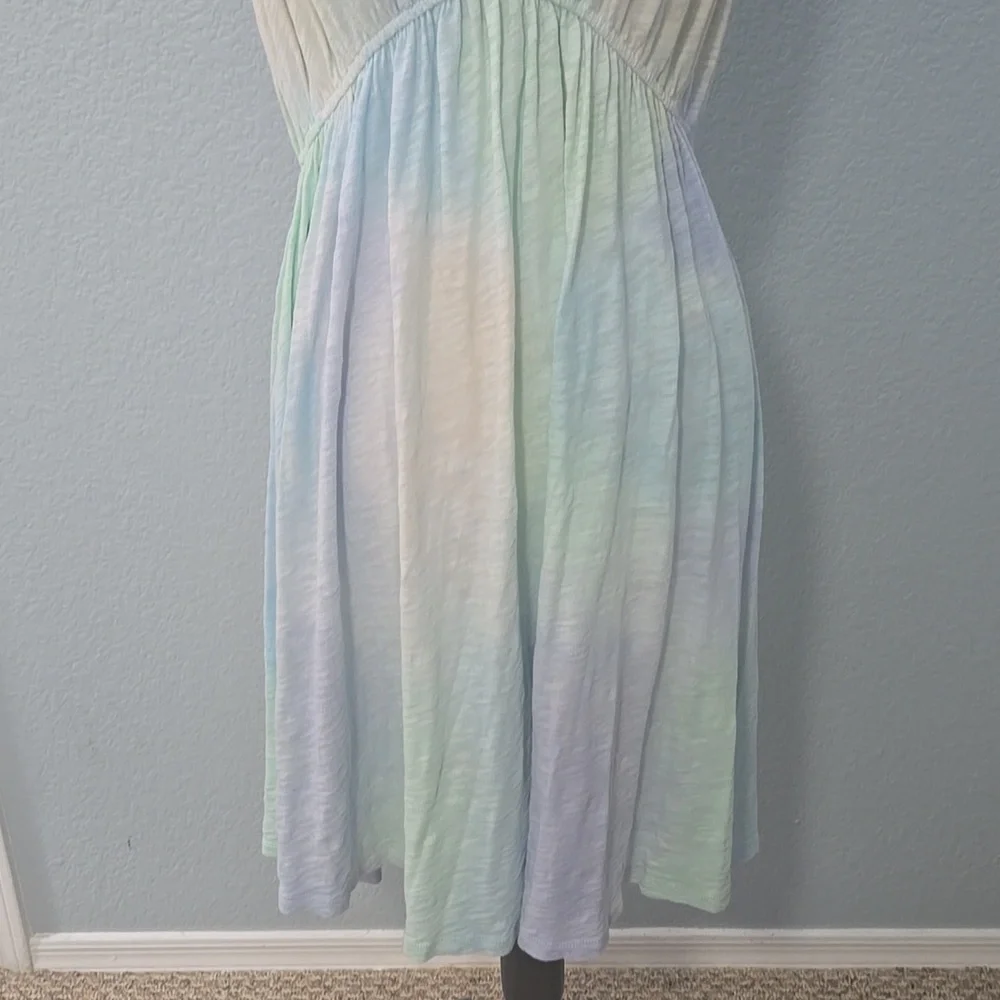 ATM Anthony Thomas Melillo Tie Dye 100% Cotton Blue Flounce Dress Sz Large - Picture 4 of 10